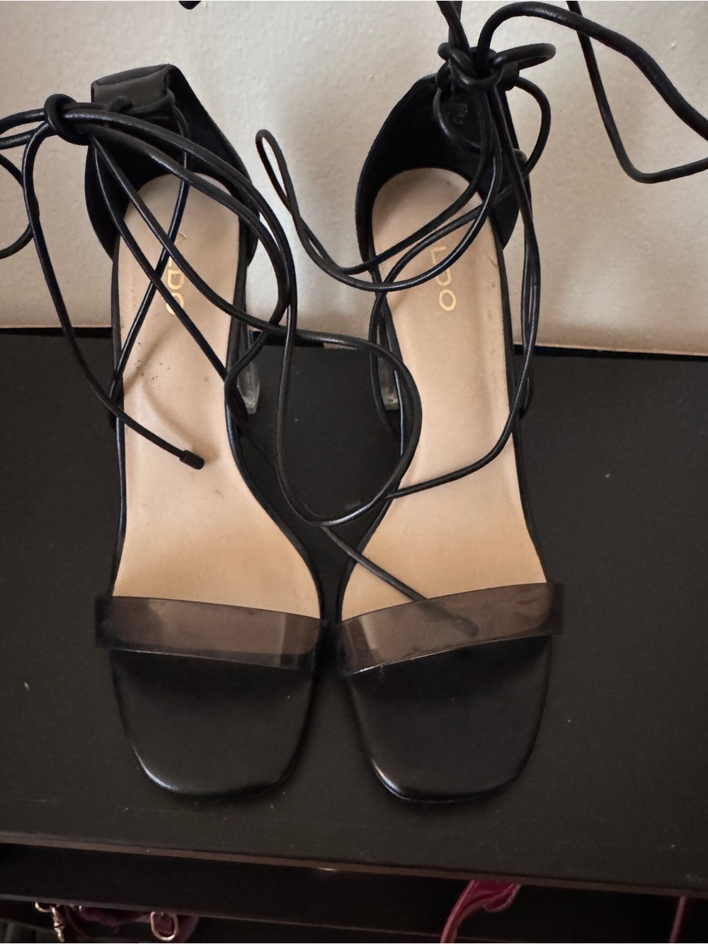 Aldo Black Clear-Strap Lace-Up Heels